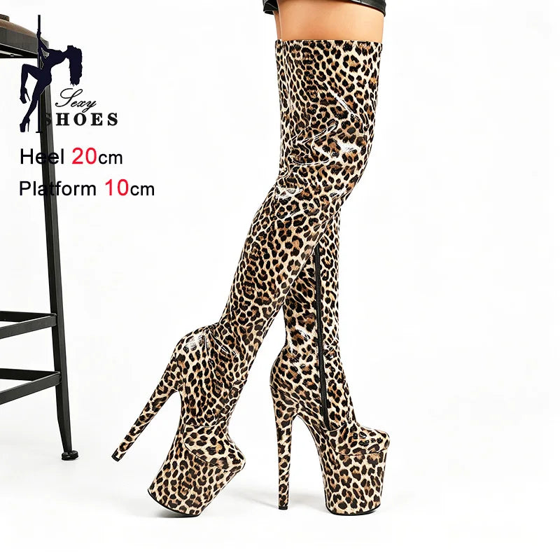 2026 New Gladiator Platform Over-the-knee Boots 20CM/8Inch Ultra High Heels Leopard Pole Dance Shoes Women Slimming Thigh Boots