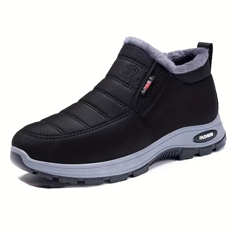 Women's super warm winter boots with anti slip thick soles, low heels, round toe section, solid color outdoor hiking