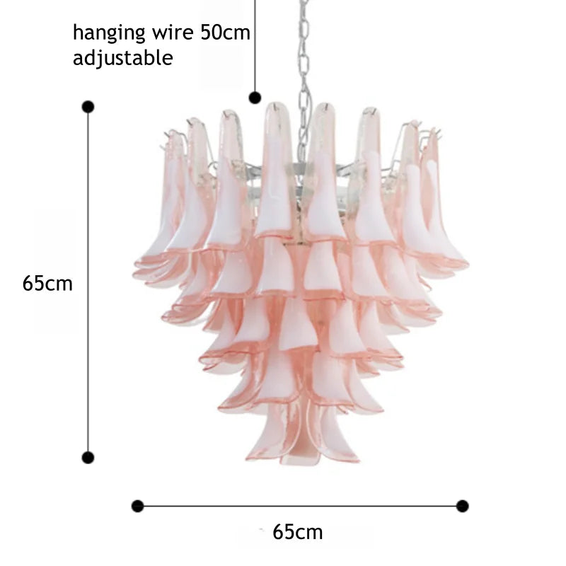 French Murano Petal Glass Chandelier Dining Table Living Room Antique Style Pink Petal Glass Pendant Chandelier Lights Bedroom
