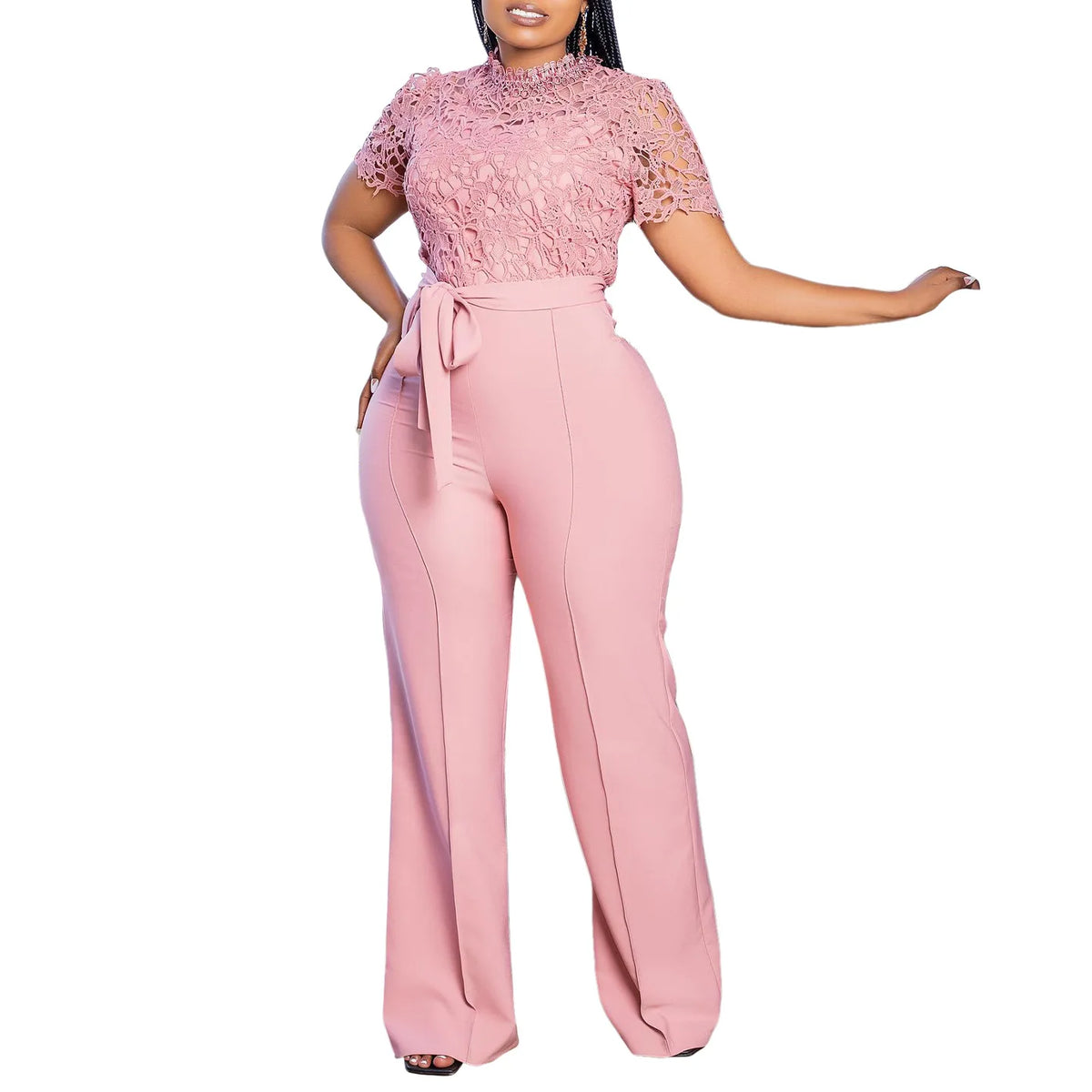 Solid Women Jumpsuits For Summer Autumn Short Sleeve Bandage Loose Fashion Streetwear Overalls Wide Leg Pants Trousers 2024