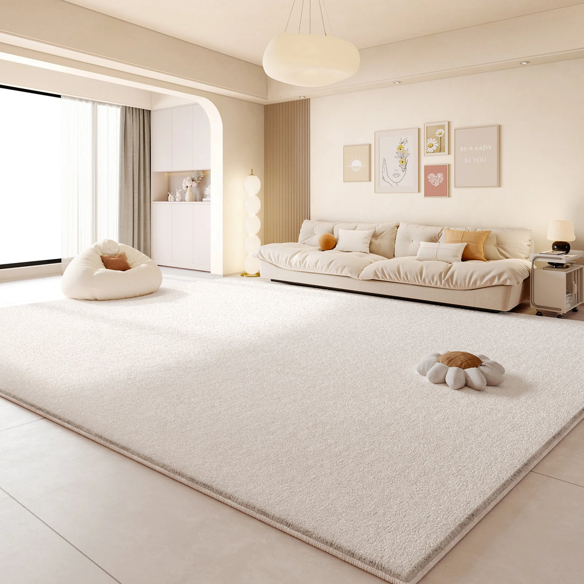Cream Style Living Room Decoration Rug Light Luxury Rugs for Bedroom Fluffy Soft Cloakroom Carpet Household Washable Floor Mat