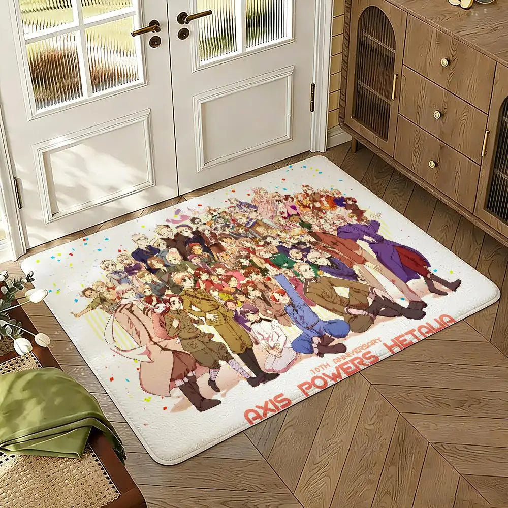 Cartoon Hetalia Axis Floor Mat Soft Thickened Absorbent Non-Slip Bedroom Living Room Door Mat Home Decor Flannel Rugs
