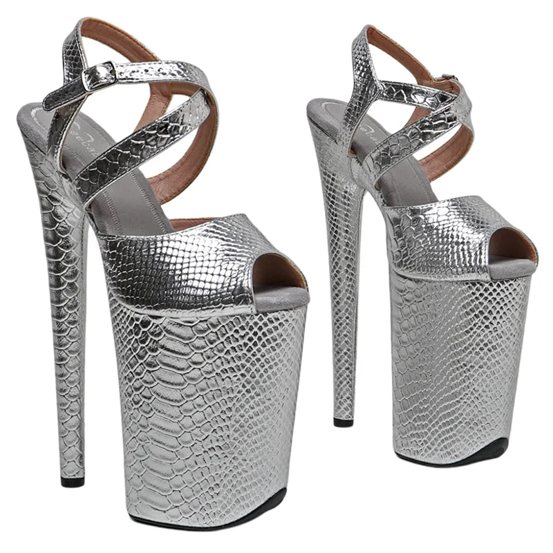 Leecabe 23CM/9inches Snake PU Upper Fashion Trend Exotic Sexy Romantic Platform Sexy High Heels Sandals Pole Dance Shoes