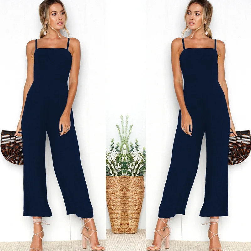 Woman Sleeveless Bib Dungarees Jumpsuits Autumn Casual Loose Solid Overalls for Women Female Spaghetti Strap Wide Leg Jumpsuit