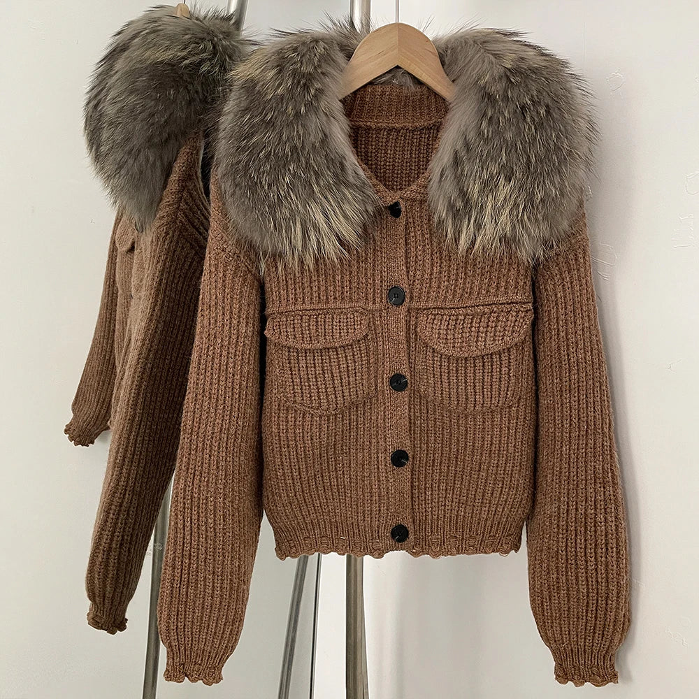 OFTBUY 2025 New Autumn Winter Women Real Fox Fur Caedigan Natural Fox Fur Hooded Jacket Decoration Lady's Sweater Coat