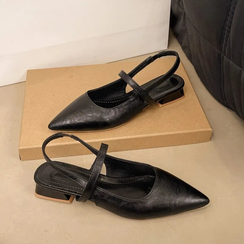 Luxury Summer Pointed Toe Women Sandals Fashion Singbacks Mules Shoes Ladies Elegant Low Heel Stripper Party Sandalias