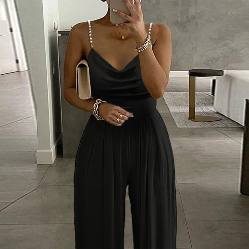 Wedding Guest Dressy Jumpsuit for Women Spaghetti Straps Evening Cocktail Party Formal Elegant Wide Leg Rompers