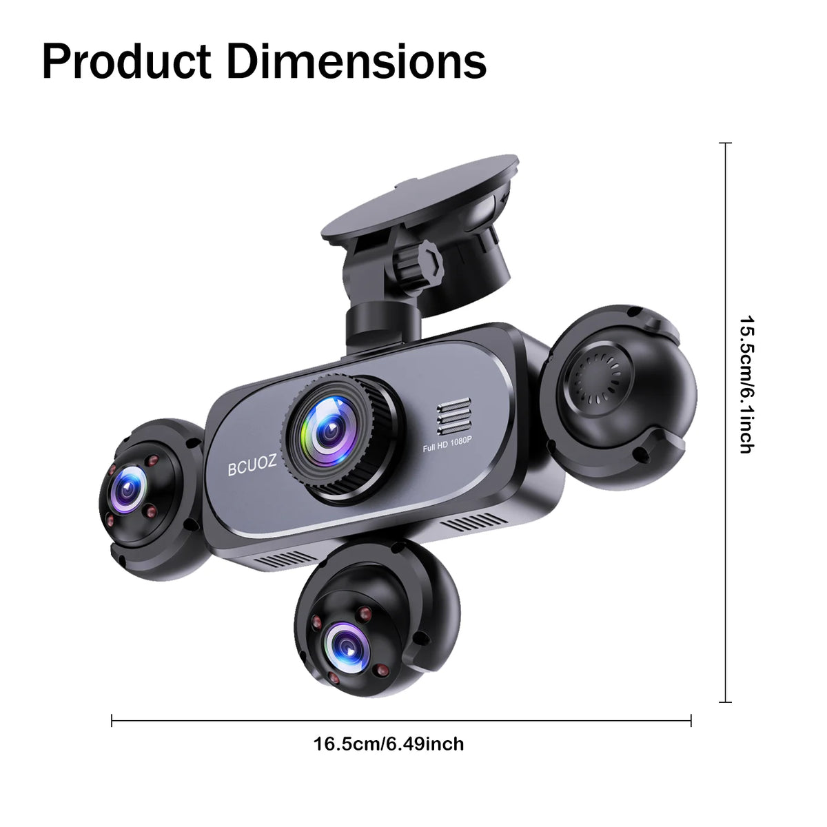 BCUOZ 5-Lens 360° Dashcam 1080P Front 720P Rear Left Right Car Cameras 360° Car Video Recorder Black Box Super Night Vision Loop Recording G-Sensor WDR 12-24V Plug Power Supply Optional 64GB Memory Card