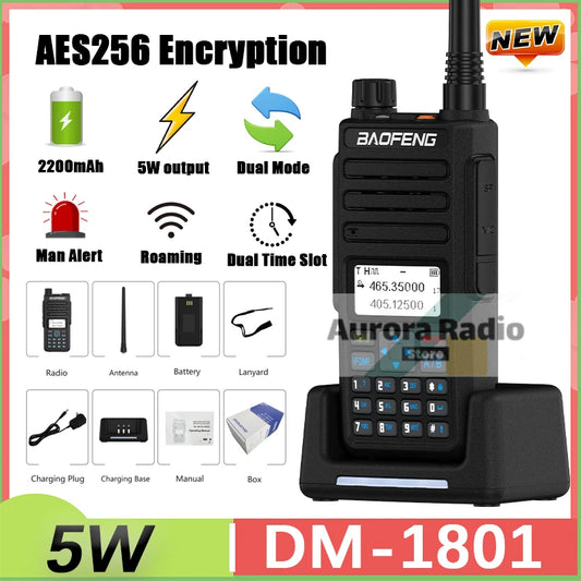 Baofeng DM-1801 DMR Walkie Talkie AES256 Man Down VHF UHF Digital & Analogy Dual Time Slot Roaming Recording 1024 Channel Radio