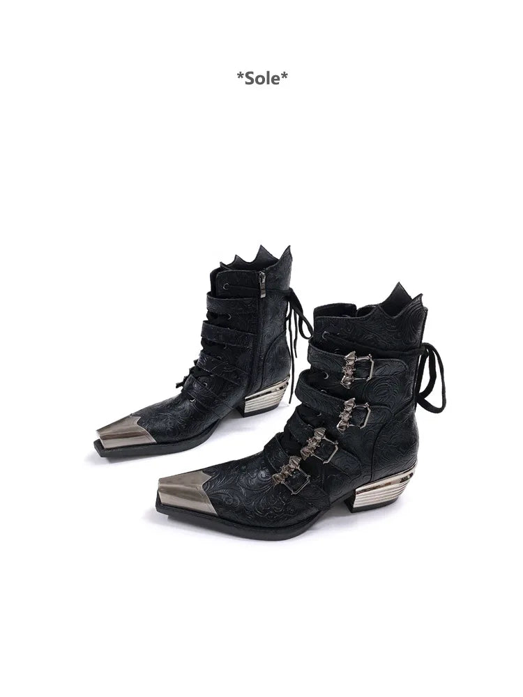 Retro Metal Head Western Cowboy Short Boots Spring 2026 New Pointed Chelsea Height-Increasing Men's Women's Footwear