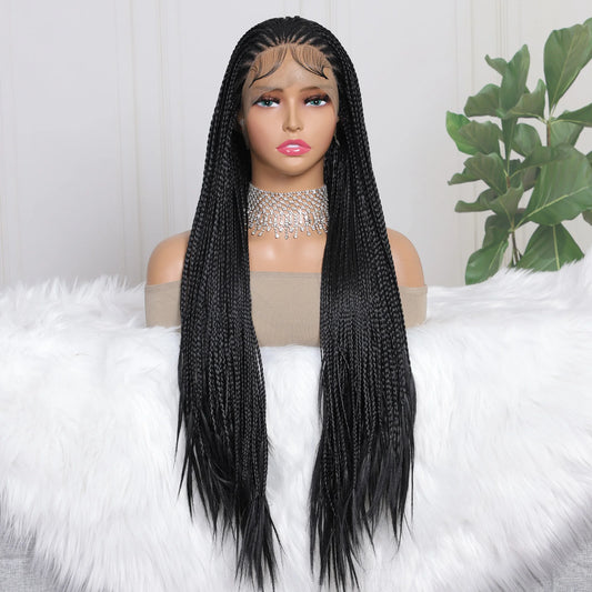 13X4 Lace Frontal Braiding Faux Locs Long Wig Goddess Twist Box Braided Synthetic Frontal Wigs For Black Women Bleached Knotless