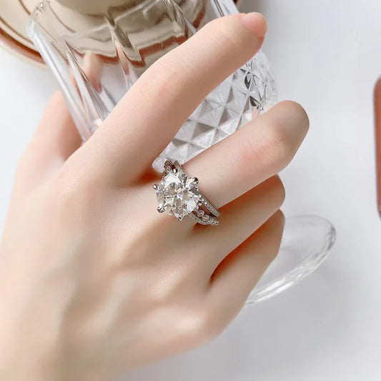 Classic Six-Claw PT950 Platinum Ring Set for Women, 5 Carat Moissanite, Sansheng Sanshi (Three Lives Three Worlds) Style