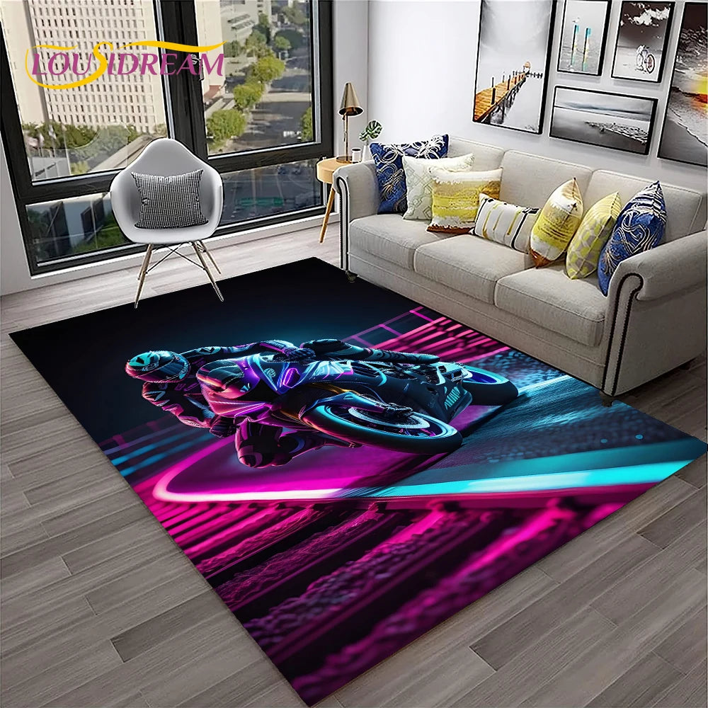 Racing Moto Off Road Motorcycle Carpet Rug for Home Living Room Bedroom Sofa Doormat Decor,Kid Play Area Rug Non-slip Floor Mat