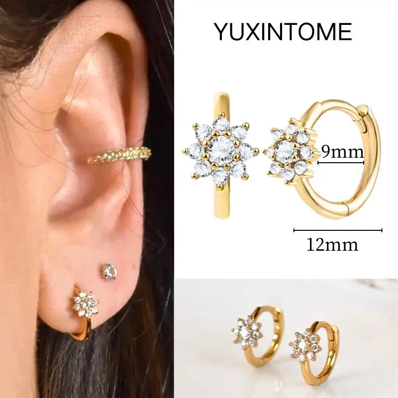 White Color Zircon Hoop Earrings 925 Sterling Silver Needle Cross/Star/Flower/Water Drop Pendant Gold Earrings Luxury Jewelry