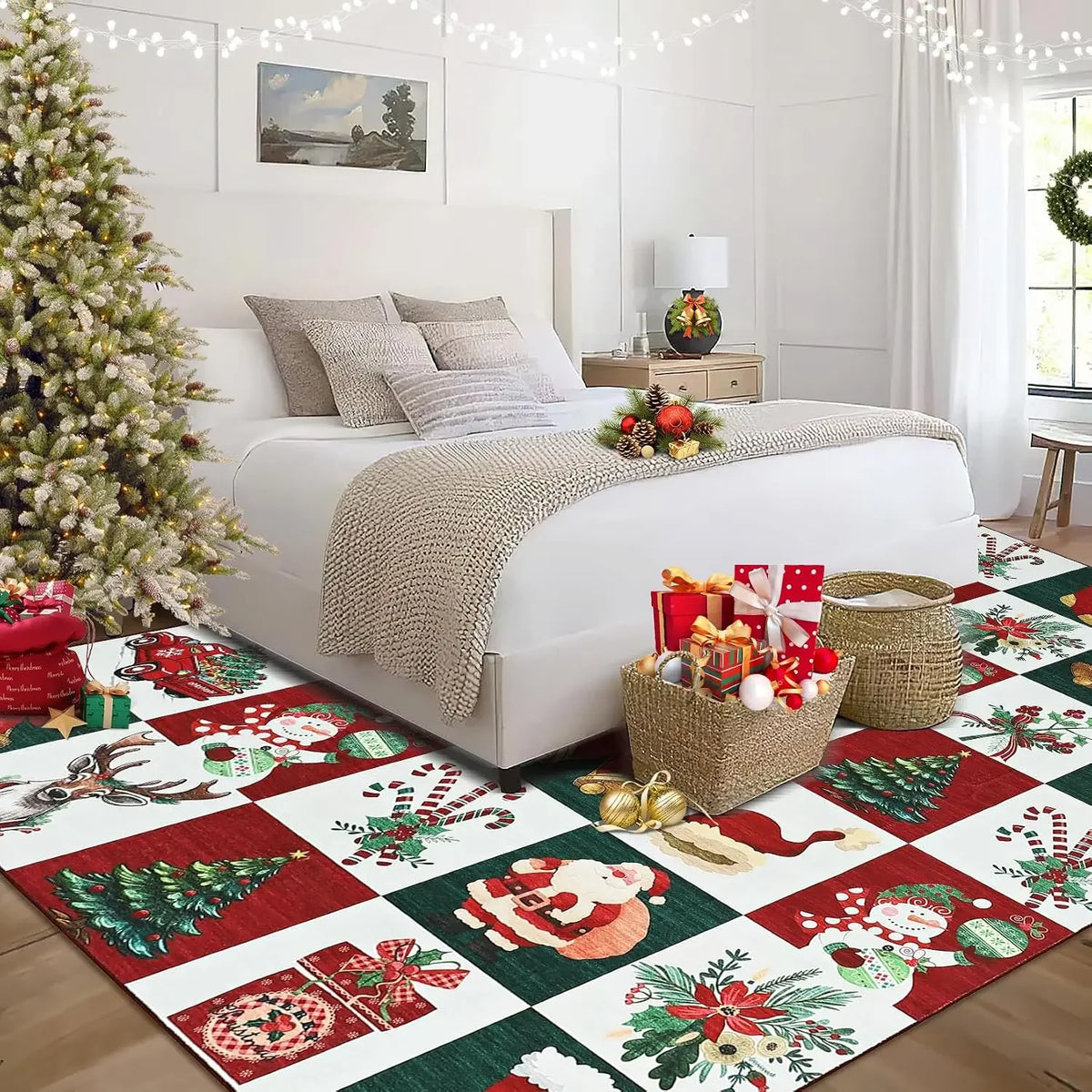 Garvee Christmas Rugs for Living Room Prints Soft Low Pile Bedroom Rug Large Carpet Stain Resistance Non Shedding Indoor Carpet for Dining Room Kitchen Office Decor