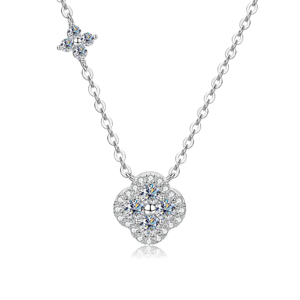 OXTAO 14K Gold Filled Clover Pendant Necklace 3mm D Color VVS1 Sweet Moissanite Four-leaf Flower Jewelry for Women Girls Birthday Gift