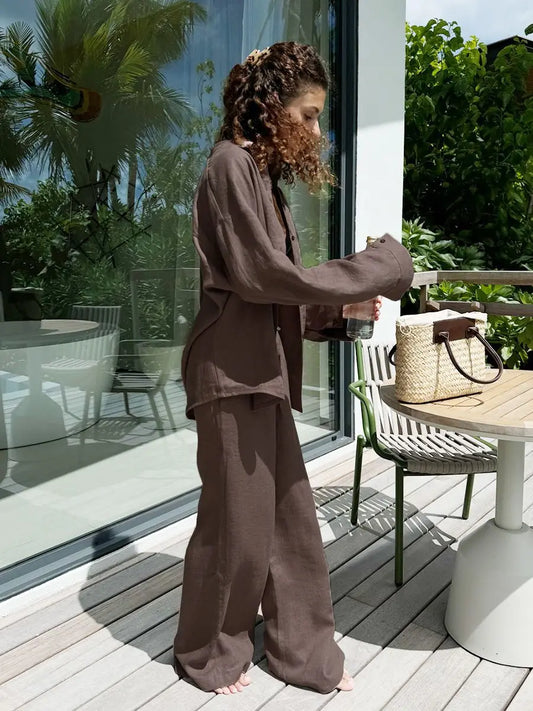 Casual Lapel Shirt Pants Suits Fashion Single Breasted Blouses Elastic Waist Pants 2026 Spring Sets Woman 2 Piece Loose Outfits