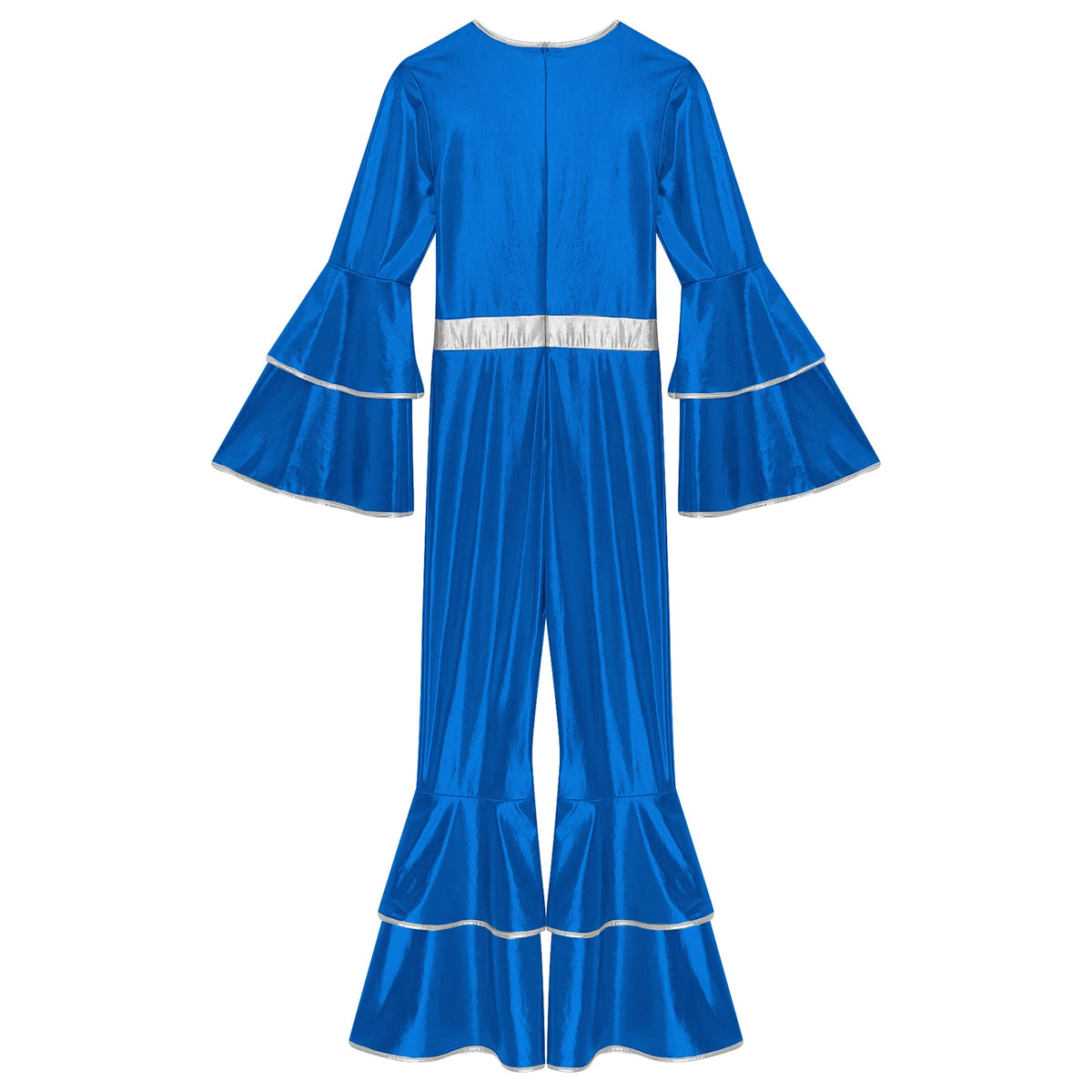 Womens 70S Disco Vintage Jumpsuit Metallic Shiny Flare Sleeve Bodysuit Hippie Bell Bottom Jazz Dance Carnival Rave Party Costume