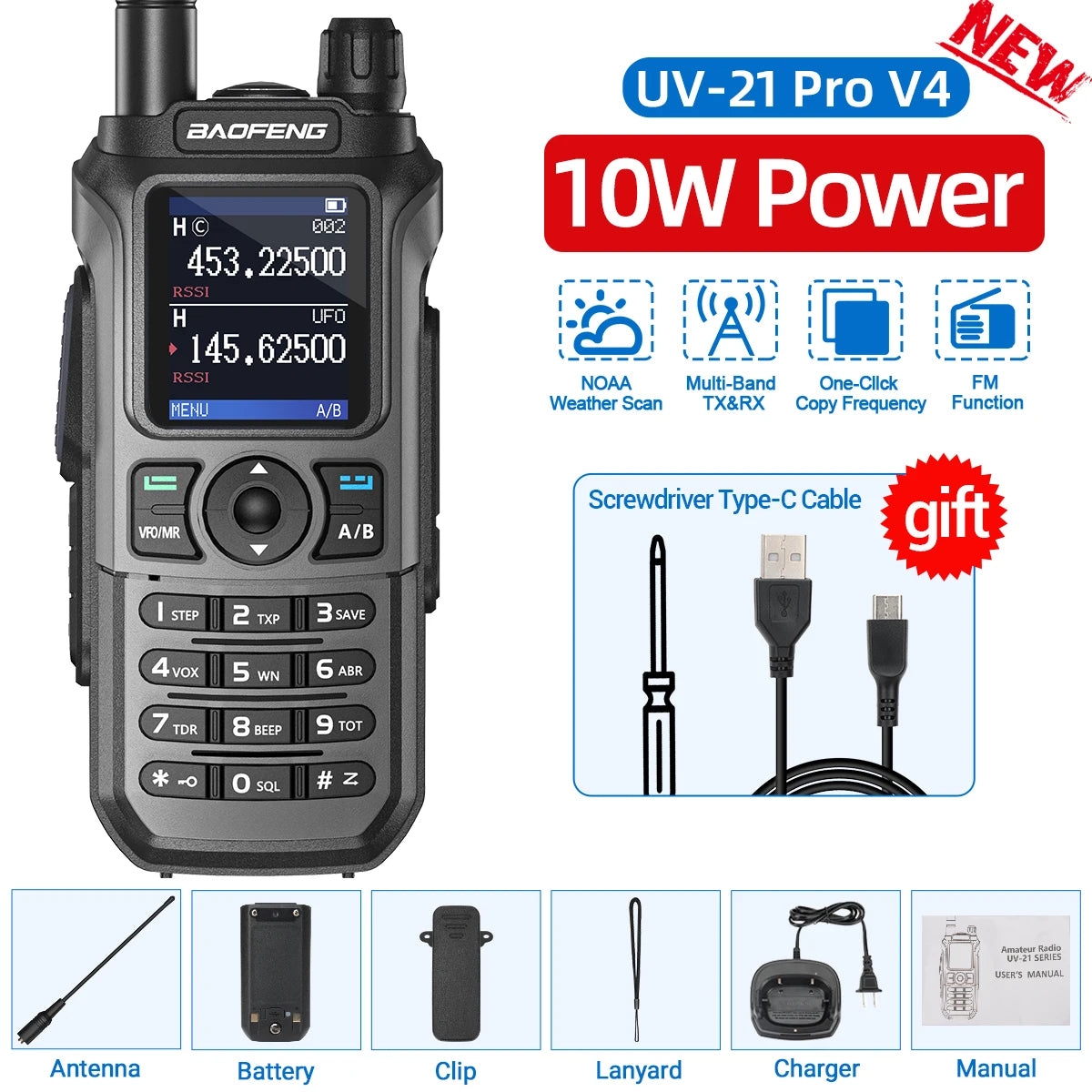 BAOFENG UV-21 PRO V4 Walkie Talkie 10W High Power Multi Band Long Range Wireless Copy Frequency Upgrade UV-21 Pro Two Way Radio
