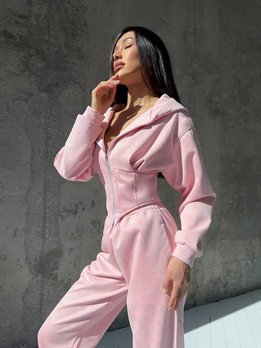 European and American Style Hooded Waist-Cinching Women's Set 2025 New Ins Trendy Brand Slimming Sporty Casual Women's Clothing