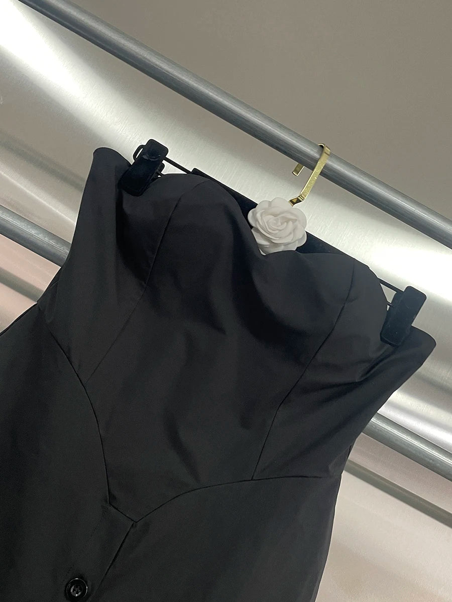 CHICEVER Black Spliced Single Breasted Jumpsuit Female Square Collar Sleeveless Temperament Elegant Women's Jumpsuits Fashion