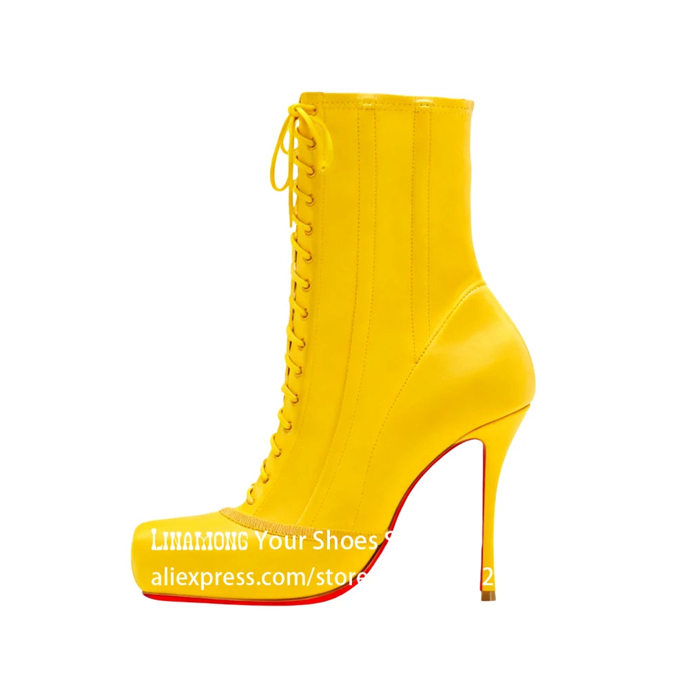 Crepe Square Toe Booties Novelty Designer Ballerina Style Ankle Boots Elegant Women's Stiletto Boots Custom Satin Leather Boots