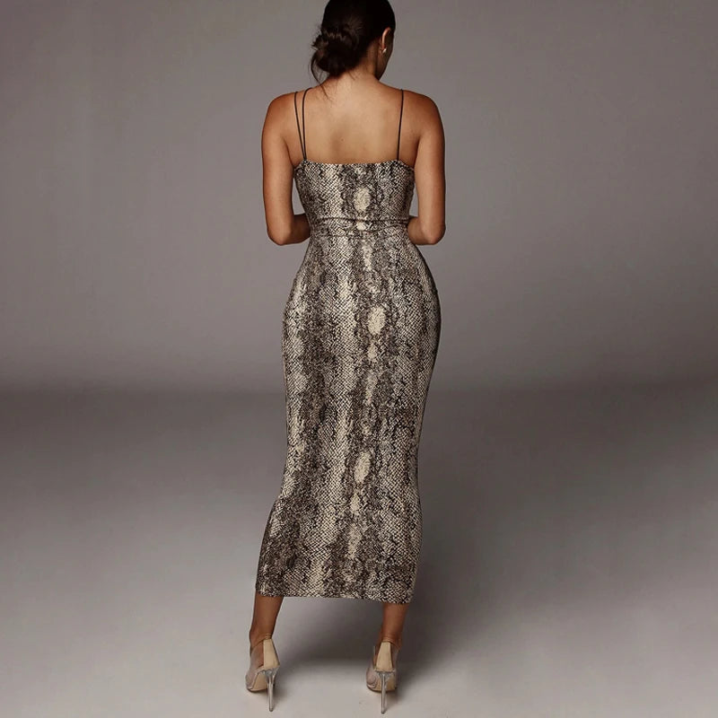 Sexy Summer Women V-neck Backless Strapless Dress Fashionable Leopard Printed One-piece Long Skirt Sml Size