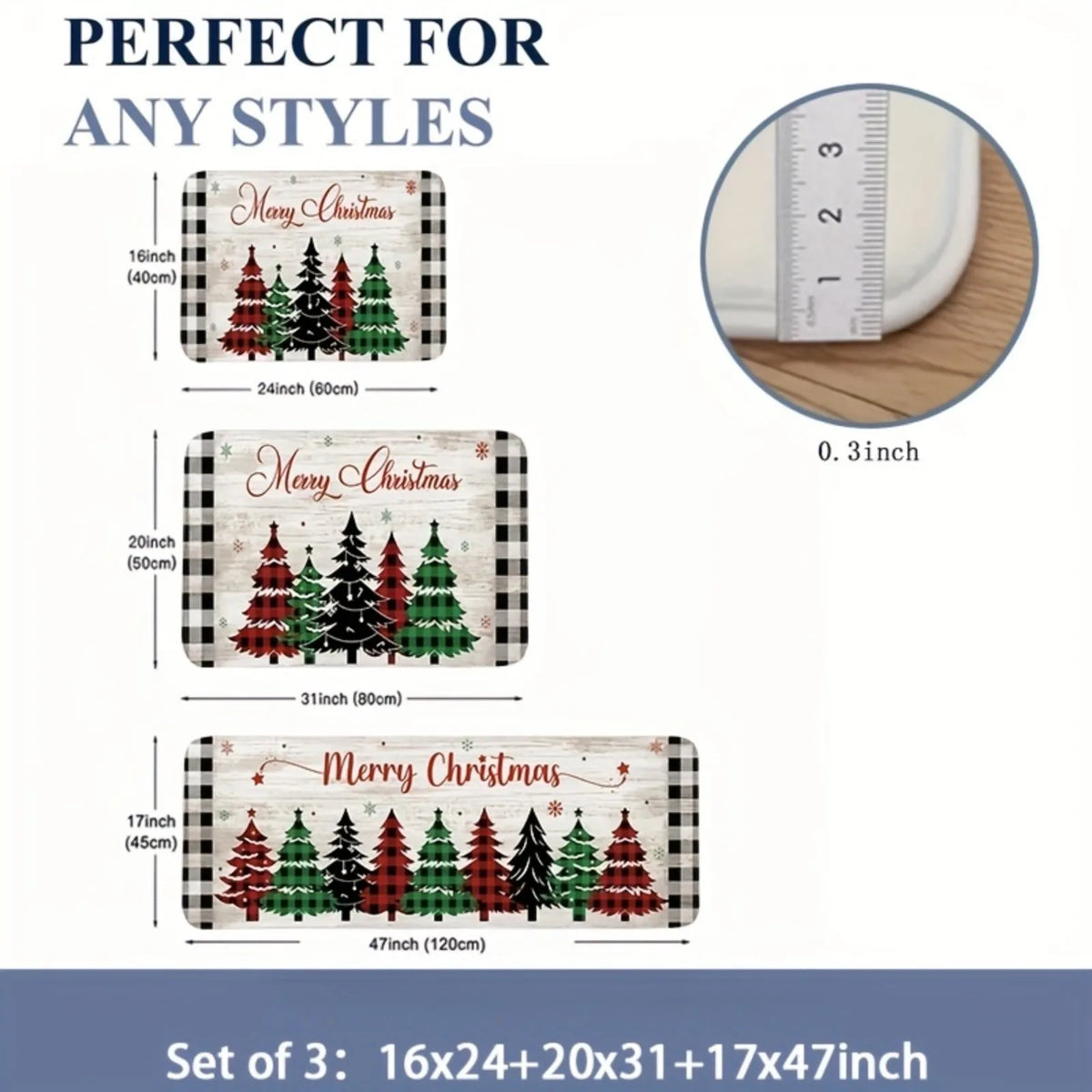 VIKAMA Snowman Forest Bird Snowflake Kitchen Rugs Set Anti Slip Washable Runner for Winter Holiday Kitchen Floor Decor