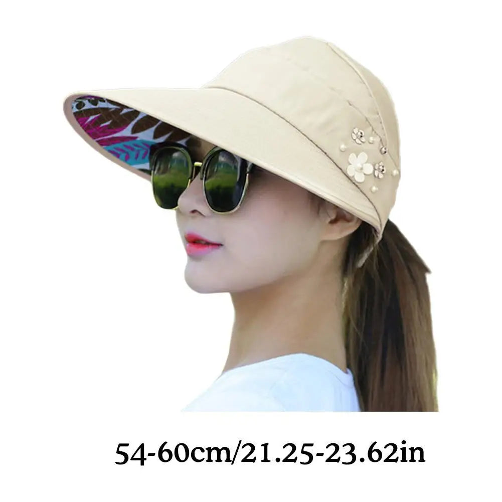 Women Summer Empty Top Sun Protection Cap Large Brim Anti-UV Ponytail Hat For Women Outdoor Travel Beach Visor Fisherman Hats