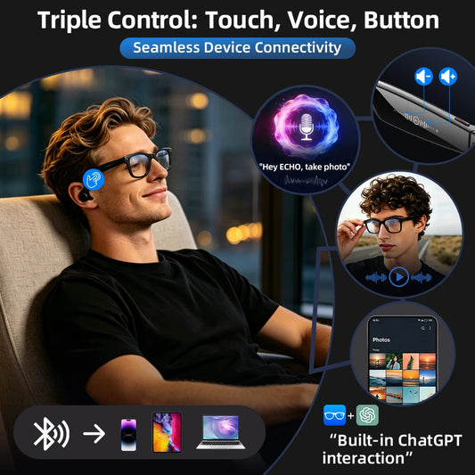 2026 Smart Glasses Men 1300W Camera AI Photo Recognition Video Recording Language Translation Bluetooth Call Sunglasses Women