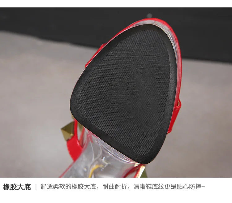 Women's Platform Sandals Rivet Pull Sandals Transparent High Heel 13CM Slim Heel Summer Waterproof Table LFD-1099-36