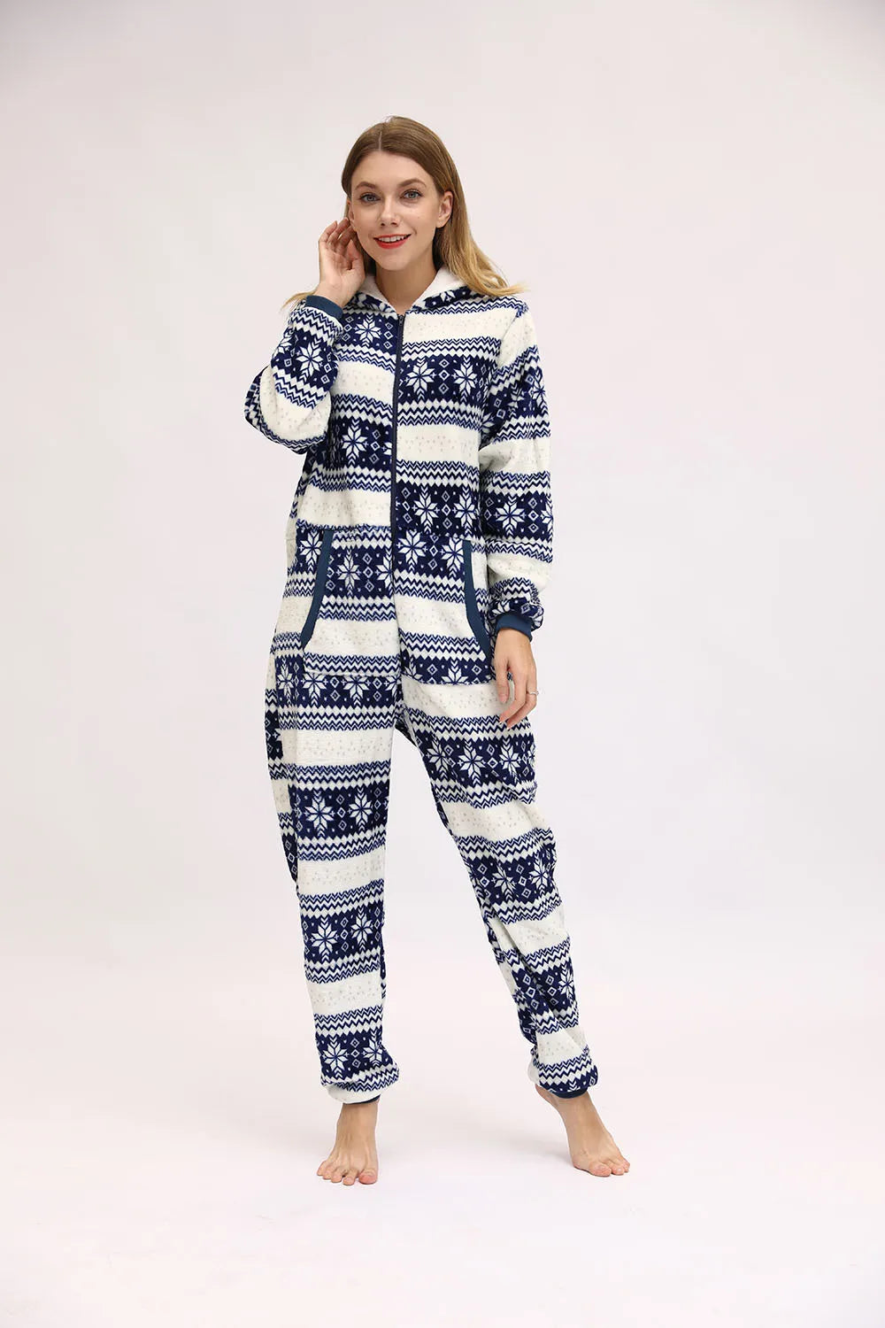 Winter Warm Snowflake Print Pyjamas Women Onesies Flannel Sleepwear Size XXL Hood Sets Pajamas For Women Adult