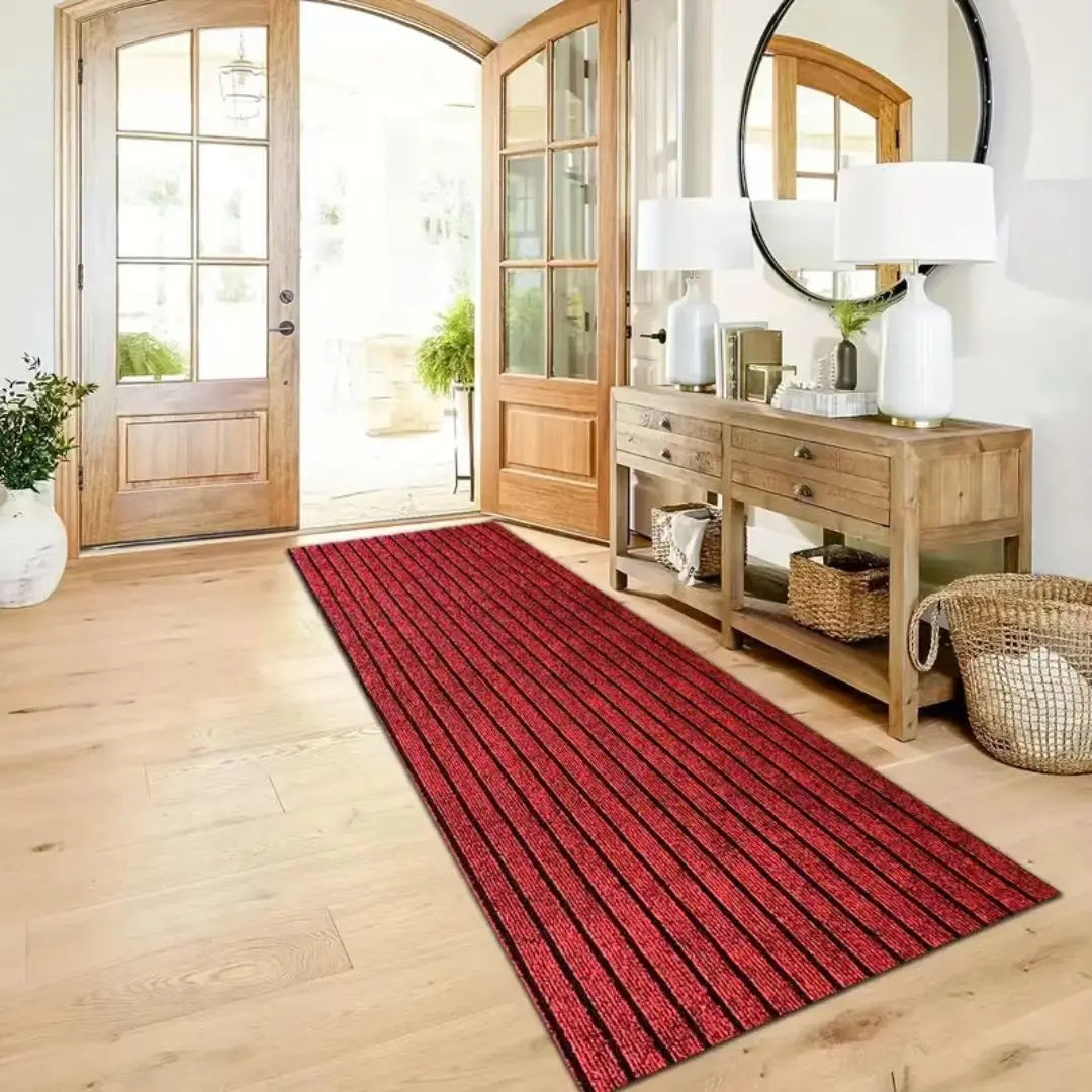 Striped carpets are slip-resistant and easy to clean, making them ideal for hallways, entryways, kitchens, and laundry rooms.