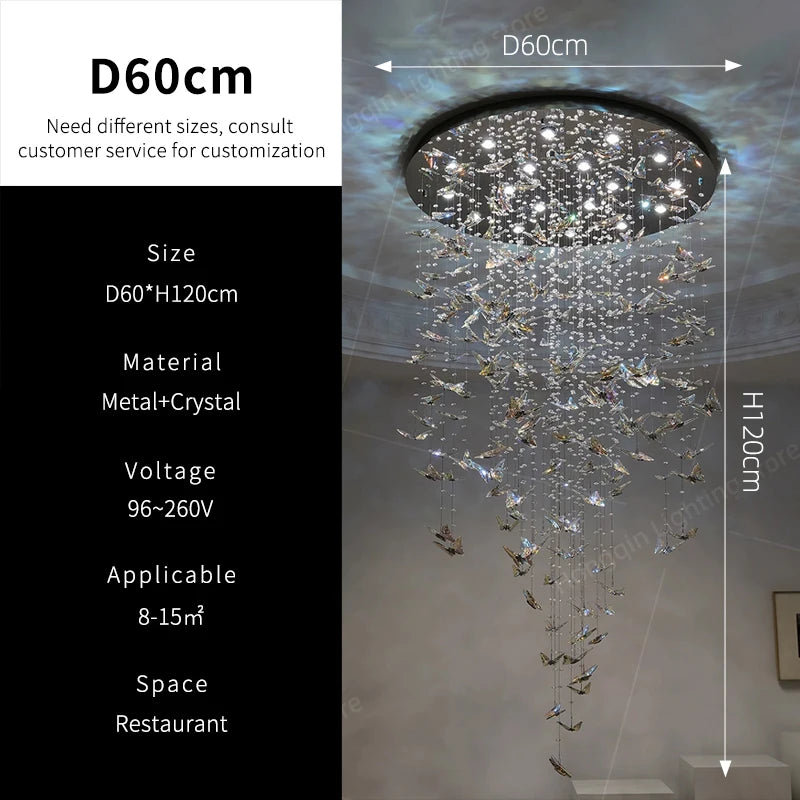 Crystal Chandelier Pendants Butterfly Chandelier Over the Table Hanging Lights for Kitchen Island Living Room Pendent Lamp