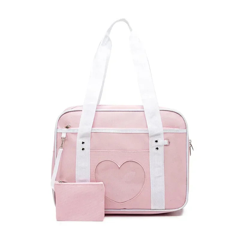 Japanese Preppy Style Pink Uniform Shoulder School Bags for Women Girls Canvas Large Capacity Casual Luggage Handbags Totes
