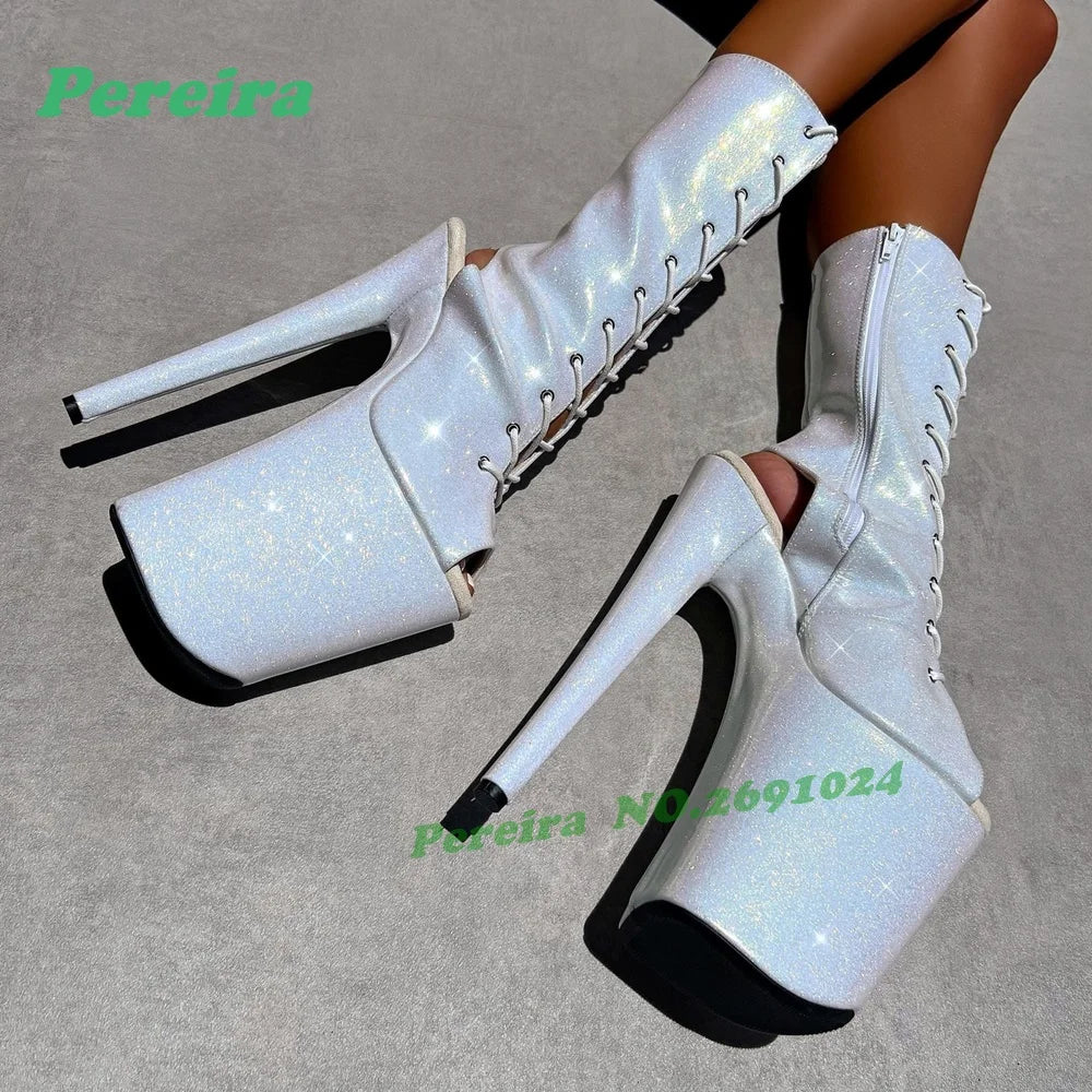 Red Gingham Peep-Toe Platform Ankle Boots Retro Cross Tied Stiletto High Heels Women's Sandals Lace-Up Pole Dance Shoes Zipper