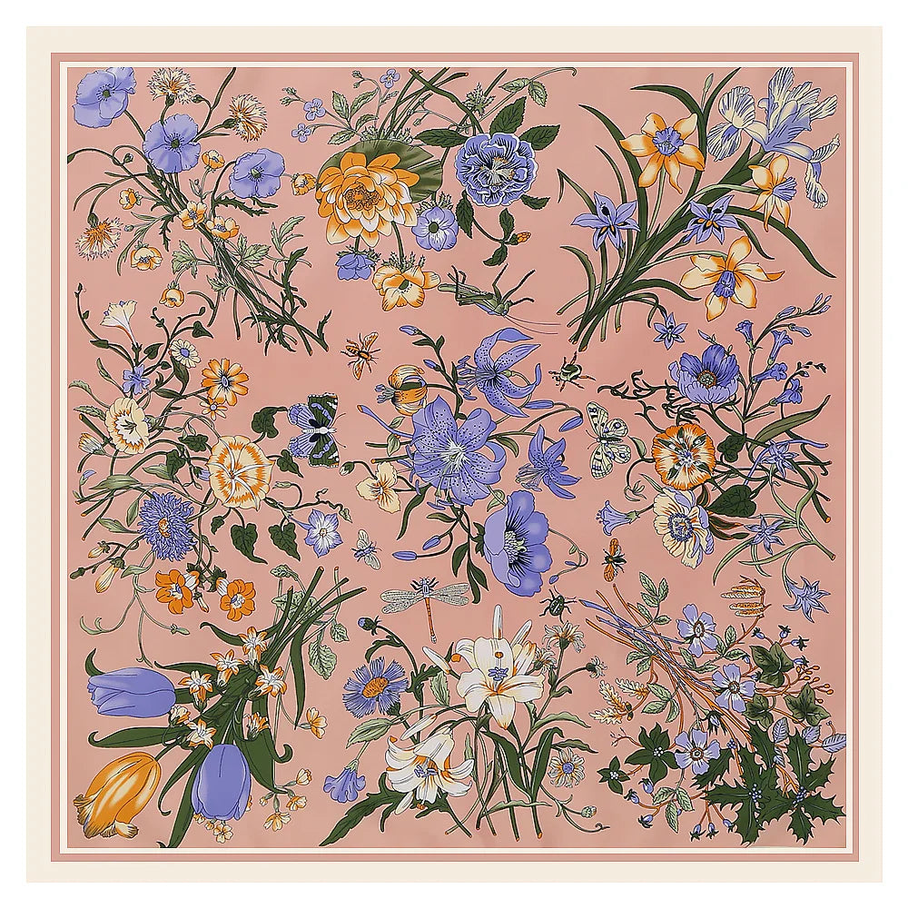 130*130cm Women Luxury Floral Print Twill Silk Scarves Lady Echarpes Bandana Square Scarves Wraps Femme Foulard Pashmina