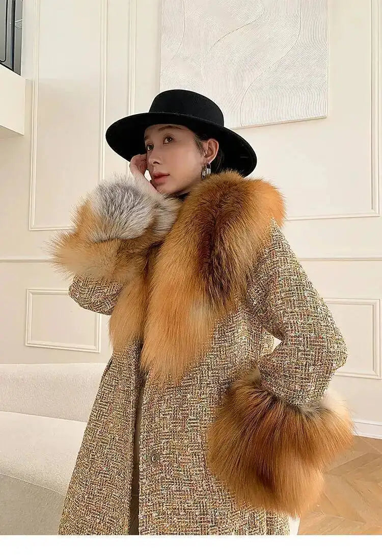 Large Size Winter Real Fur Collar Cuffs Set Neck Warmer Women Fur Shawl Furry Fluffy Fox Fur Scarf Luxury Scarves Coat Decor