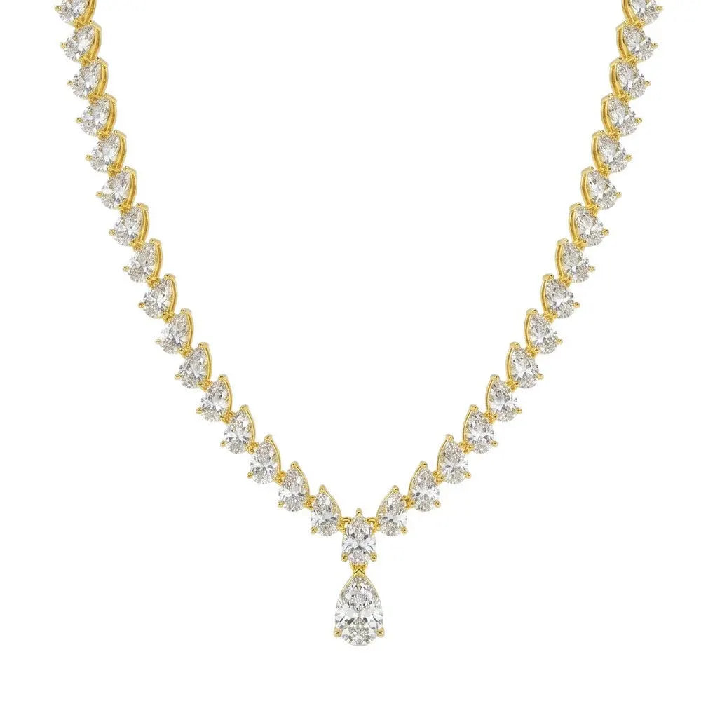 KNOBSPIN Pear Cut Moissanite Tennis Necklaces for Women Lab Diamond s925 Sterling Silver plated 18k Wedding Moissanite Necklace