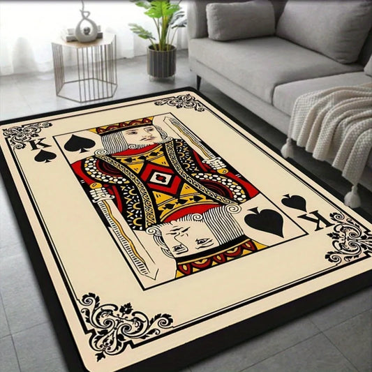 Playing Card King Print Flannel Area Rug Spades Design Living Room Decor Soft Non Slip Floor Mat For Home Use