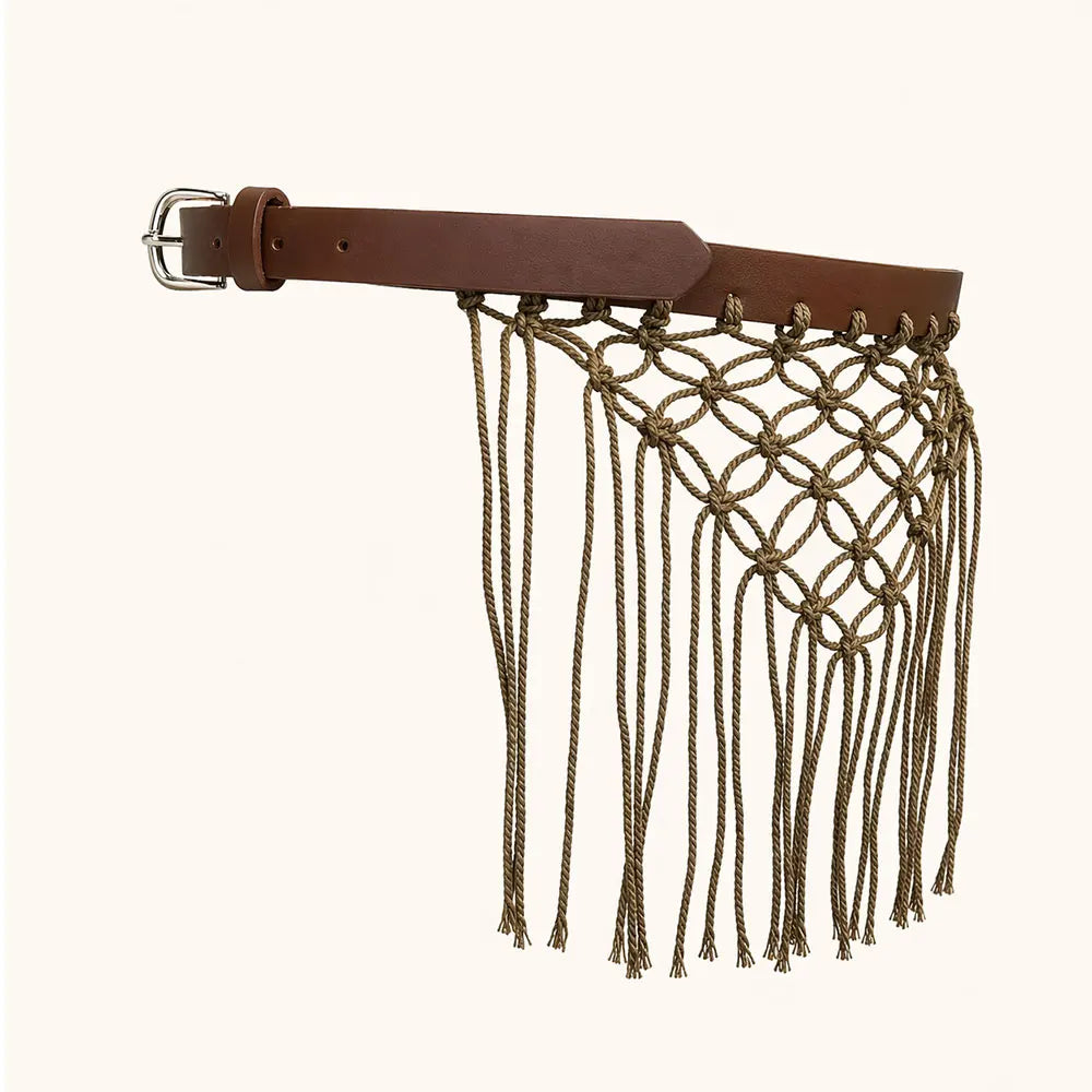 Bohemian Bikini Cover Up Skirt Netted Fringe Scarf Shawl Decorative Tassel Ethnic Handwoven Mesh Tassel Waistband Butt Curtain