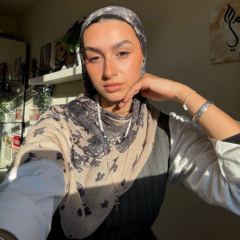 1Pcs Watercolor Print Hijab Women Bohemian Soft Islam Ramadan Muslim Hijabs Foulard Femme Shawl Wrap Scarf Headscarf