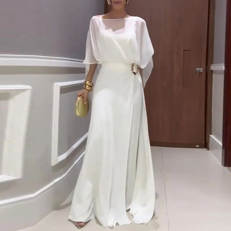 Elegant O-neck Temperament Jumpsuits 2026 Women Fashion Simple Waist Chiffon Romper Summer Casual Cover Up Loose Solid Playsuit