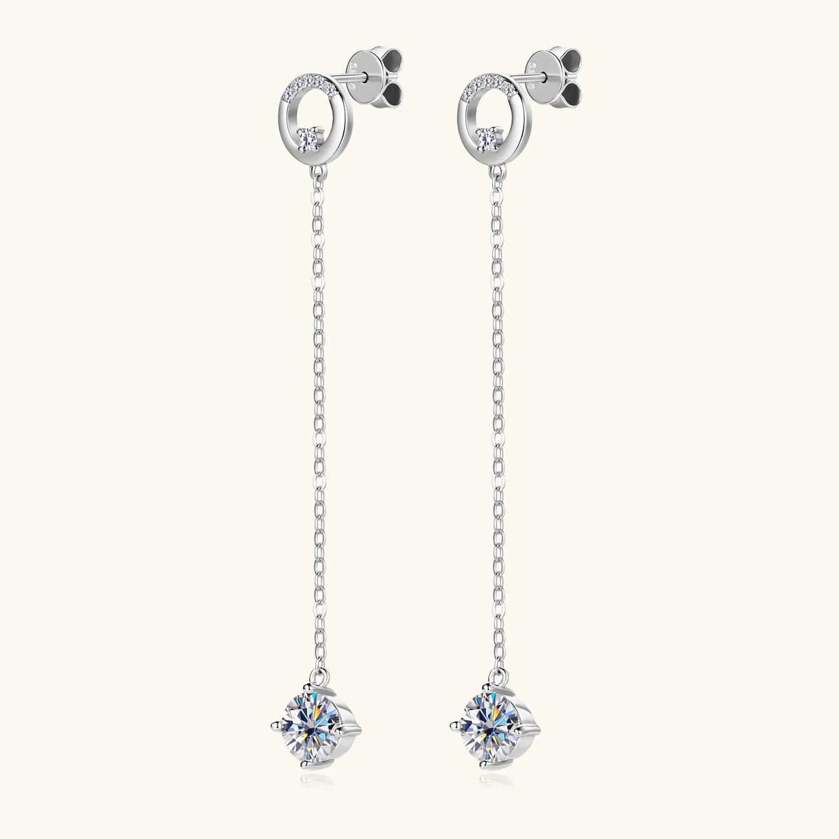 Sweetrain 1CT Moissanite Drop Earrings S925 Sterling Silver Long Tassel Dangle Earring for Women Wedding Jewelry Gifts with GRA