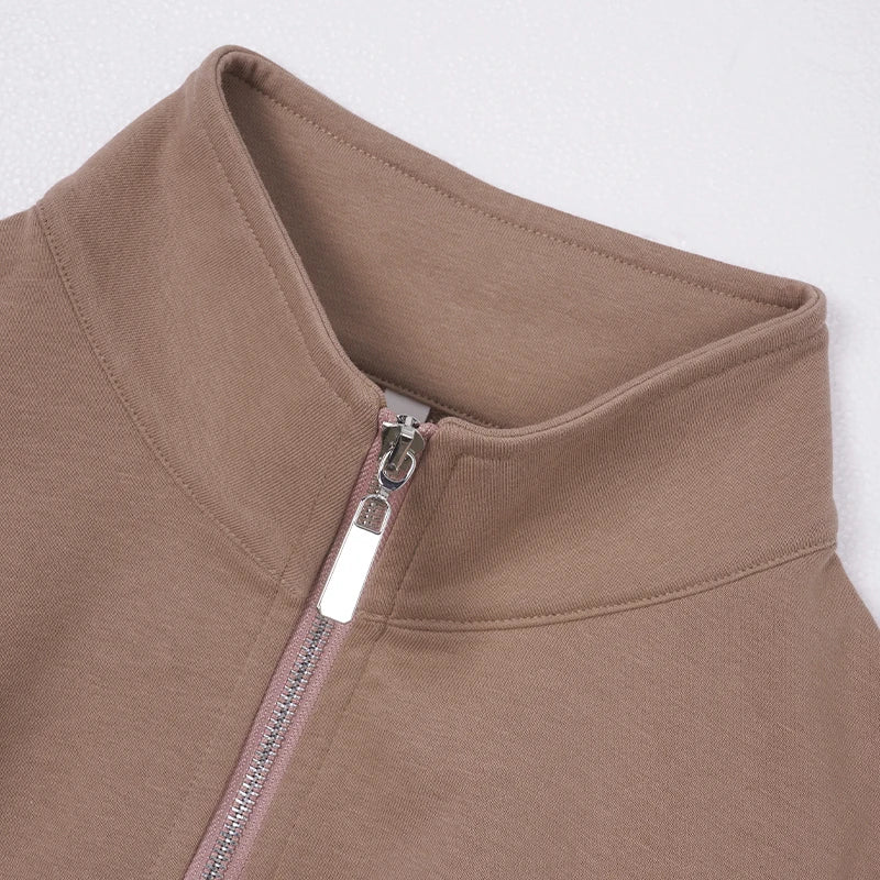 Streetwear Cool Cropped Zip Up Sweatshirt Two-Piece Set for Women Sport Tops with Elastic Waist Drawstring Wide-Leg Pants Suit