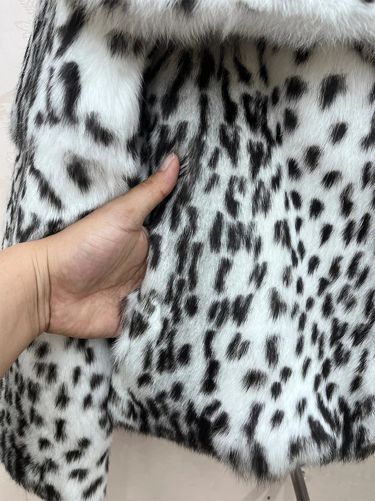 2026 New 100% Genuine Whole Skin Real Rabbit Fur Coat Luxury Leopard Print Natural Fur Jacket Full Pelt Rabbit Fur Overcoat