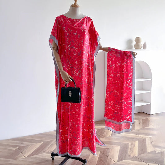 Summer Fashion Oversize African Dress Women's Satin Silk Sunscreen Muslim Robe Dubai Dashiki Abaya Beachwear Lady Clothing