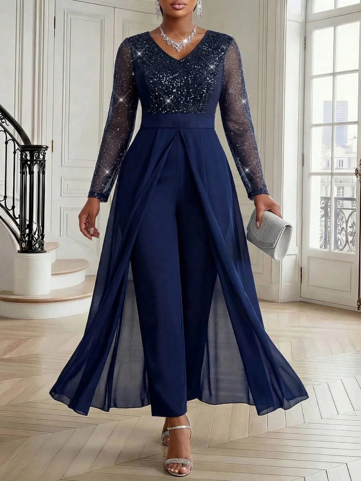 L-5XL Plus Size Women Clothes Jumpsuit Clothes Long Sleeve Urban Leisure Bodysuit New Wide Leg Jumpsuit Wholesale Dropshipping