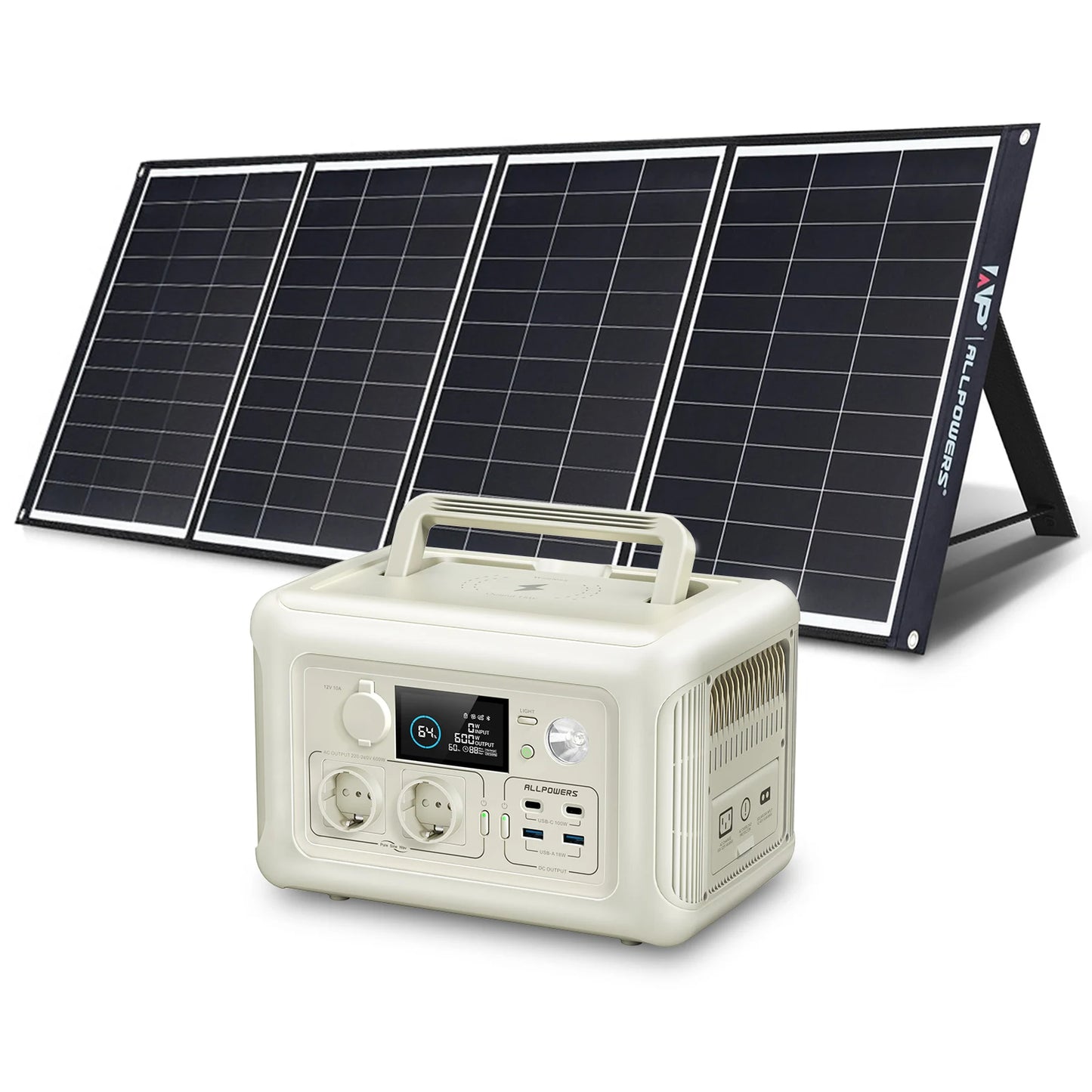 ALLPOWERS Solar Panel kit 100W 140W 200W Portable Solar Charger with Portable Power Station 600W LiFePO4 Battery Generator UPS