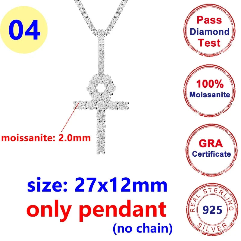 12 Styles Full Moissanite Diamond D Color Cross Pendant S925 Sterling Sliver White Gold Moissanite Pendant for Women Men